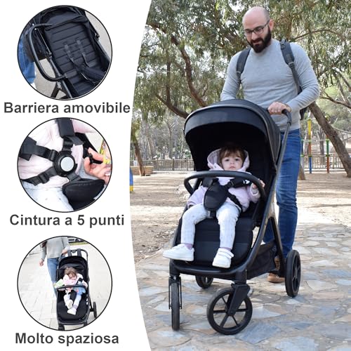 Twinly   Passeggino leggero per bambini fino 22 kg pieghevole SPACELY, passeggino grande per neonati con facile chiusura, capottina plastica impermeabile XXL UPF 50 posizione sdraiata dalla nascita : Amazon.it: Prima infanzia