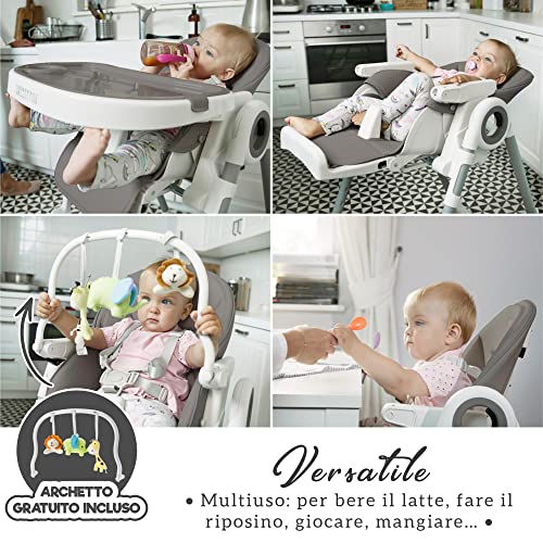 Seggiolone Pappa Regolabile e Pieghevole   7 Livelli Diverse, Schienale Bambino Pieghevole 5 Posizioni, Ripiano Smontabile, Vassoio a Clip (Facile da Pulire)   Grigio Scuro : Amazon.it: Prima infanzia