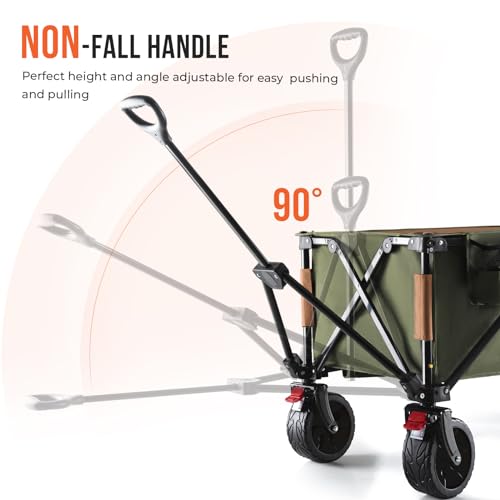 Overmont Carrello da Giardino Pieghevole   Carrelli da Trasporto 150L 150 kg con Maniglia Regolabile Freni Tasche a Rete   Ruote Larghe All terrain   per Campeggio Shopping Sport Spiaggia : Amazon.it: Giardino e giardinaggio