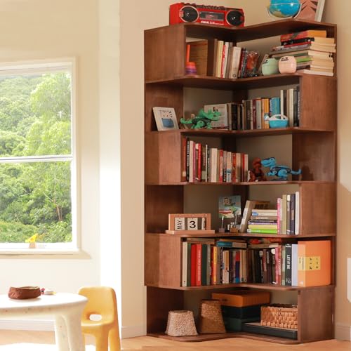 Vockol Libreria Angolare, 190 cm Libreria in Legno Massiccio, Scaffale Angolare a 6 Livelli, Grande Scaffale Espositivo Angolare per Soggiorno, Camera da Letto e Ufficio, Noce : Amazon.it: Casa e cucina