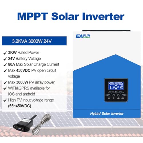 POWLAND 3.2KVA 3KW Inverter ibrido 24v onda pura Inverter indipendente da rete 24V DC a 230V AC 80A MPPT caricatore solare   caricatore AC per batteria AGM GEL, FV 55 430V (SMH 3KW 24V WiFi) : Amazon.it: Commercio, Industria e Scienza
