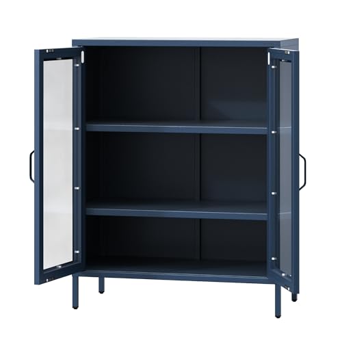Jan Nowak Vetrina Soggiorno in Metallo 2 Ante   GINA | 2 Ripiani Regolabili, Vetro Temperato | Vetrina Espositiva Scintillante, Libreria con Ante in Vetro | 80 x 101,5 x 40 cm | Blu Marino : Amazon.it: Casa e cucina