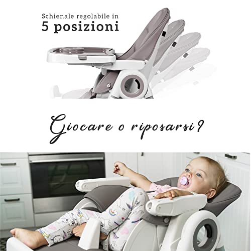 Seggiolone Pappa Regolabile e Pieghevole   7 Livelli Diverse, Schienale Bambino Pieghevole 5 Posizioni, Ripiano Smontabile, Vassoio a Clip (Facile da Pulire)   Grigio Scuro : Amazon.it: Prima infanzia