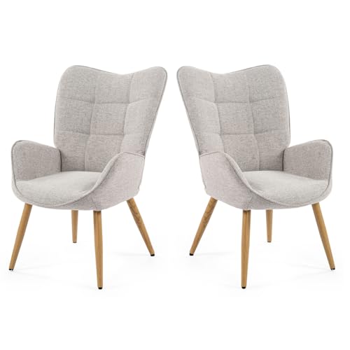 MEUBLE COSY Set di 2 Poltrona Imbottita Sedia da Salotto con Braccioli Poltroncina Relax con Schienale Alto e Cuscino Spesso Gambe in Legno per Camera da Letto Soggiorno in Tessuto Grigio : Amazon.it: Casa e cucina