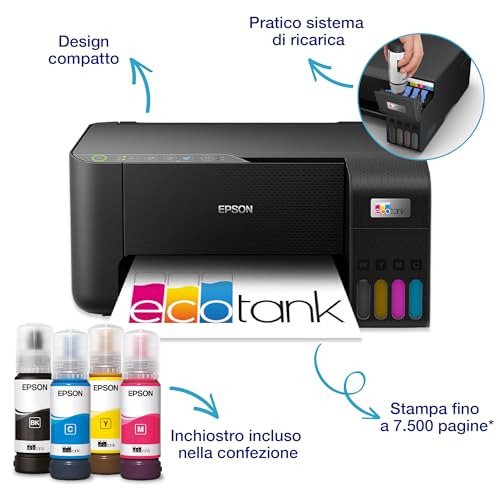 Epson EcoTank ET 2862 Stampante Multifunzione A4, Serbatoi Ricaricabili Alta Capacità, 4 Flaconi Inclusi pari a 3600pag B/N 6500pag Colore : Amazon.it: Informatica