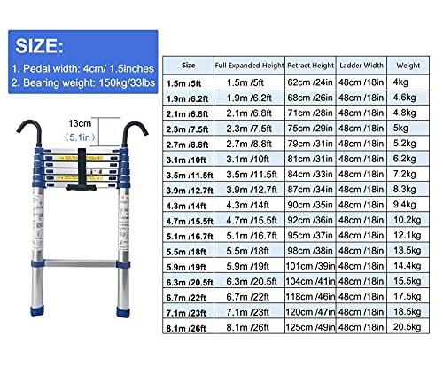 Scala telescopica in Alluminio con Gancio, 8 m/7 m/6 m/5 m/4 m/2 m/1 m di Altezza, Scale telescopiche estensibili per lavori all'aperto in casa, soppalco, capacità di 330 libbre : Amazon.it: Fai da te