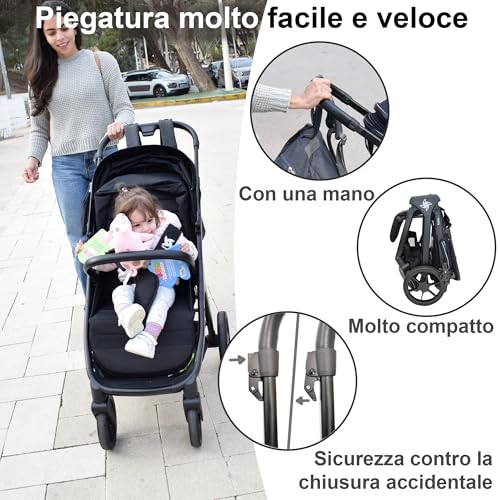 Twinly   Passeggino leggero per bambini fino 22 kg pieghevole SPACELY, passeggino grande per neonati con facile chiusura, capottina plastica impermeabile XXL UPF 50 posizione sdraiata dalla nascita : Amazon.it: Prima infanzia