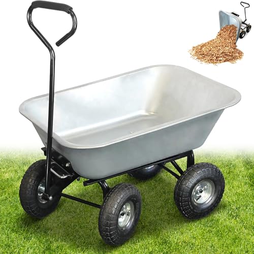 Carrello Manuale da Giardino 75L   Rimorchio Carriola contenitore ribaltabile 4 ruote gonfiabili Ø 260 mm   Capacità di carico max 250 KG   Manico lungo   86 x 60,5 CM   Metallo Galvanizzato : Amazon.it: Giardino e giardinaggio