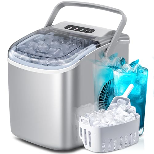 Countertop Ice Maker, Self Cleaning Portable Ice Maker Machine with Handle, 9 Bullet Shaped Ice Cubes Ready in 6 Mins, 26Lbs/24H with Ice Scoop and Basket for Home/Kitchen/Party (Grey) : Amazon.it: Casa e cucina