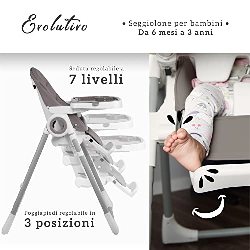 Seggiolone Pappa Regolabile e Pieghevole   7 Livelli Diverse, Schienale Bambino Pieghevole 5 Posizioni, Ripiano Smontabile, Vassoio a Clip (Facile da Pulire)   Grigio Scuro : Amazon.it: Prima infanzia