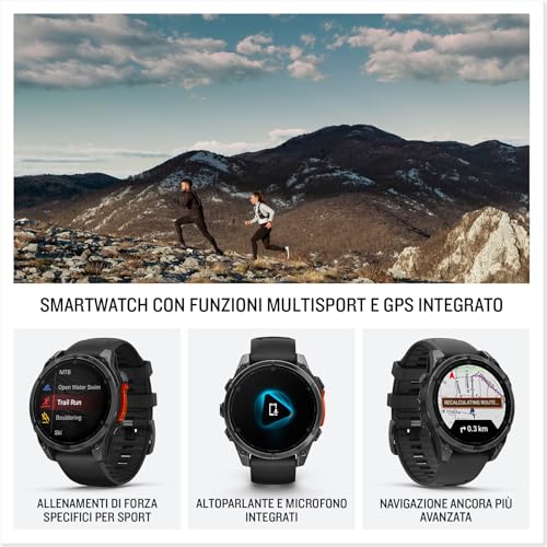 Garmin fēnix 8, 47mm, Display AMOLED 1,4", Touch, Pulsanti induttivi, Speaker e Microfono, Comandi Vocali, GPS multibanda, Torcia, Mappe, 90  App per lo Sport, Autonomia 16 giorni (Slate Gray &amp; Black) : Amazon.it