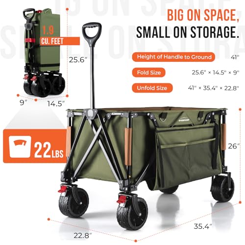 Overmont Carrello da Giardino Pieghevole   Carrelli da Trasporto 150L 150 kg con Maniglia Regolabile Freni Tasche a Rete   Ruote Larghe All terrain   per Campeggio Shopping Sport Spiaggia : Amazon.it: Giardino e giardinaggio