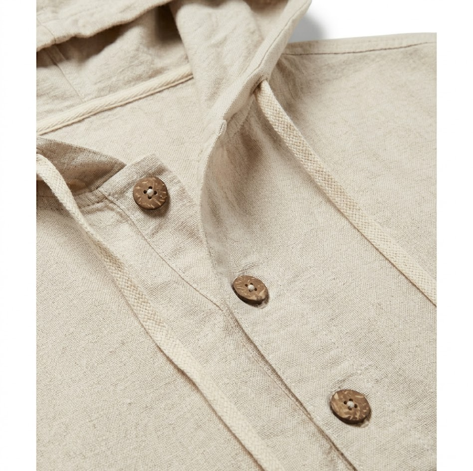 Ggdlsorz - Con cappuccio: felpa uomo cotone e lino, bottoni, leggera casual da spiaggia